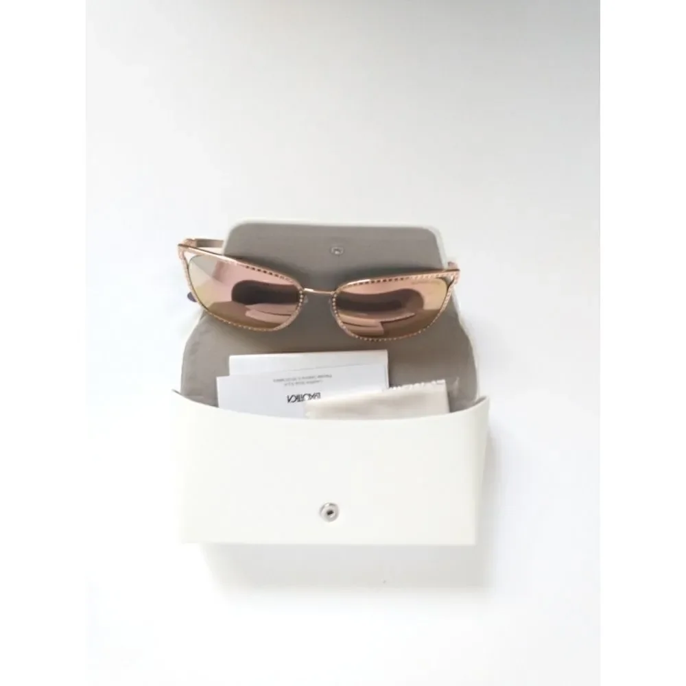 New! MICHAEL KORS Women's Stockholm Mirror Square Sunglasses With Case Rose Gold